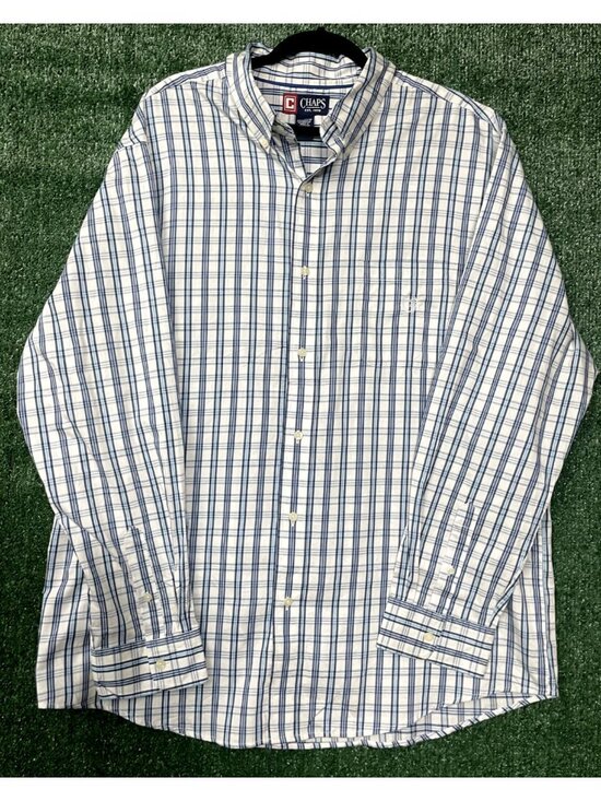 Chaps Other - Chaps Shirt Mens 2XL Long Sleeve Button up Small Check Blue White Checkered